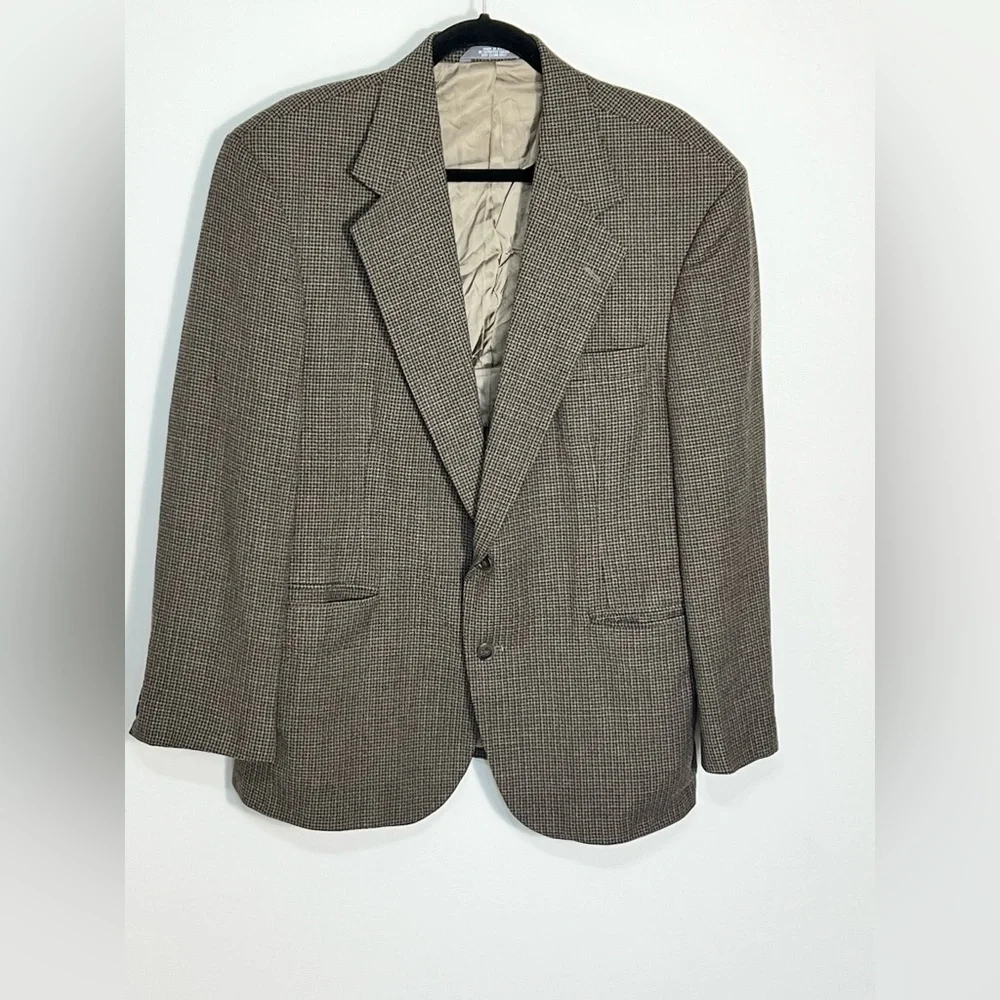 Haggar Vintage Men's Blazer Jacket Size 44L Brown Tweed Wool Blend Sport Coat